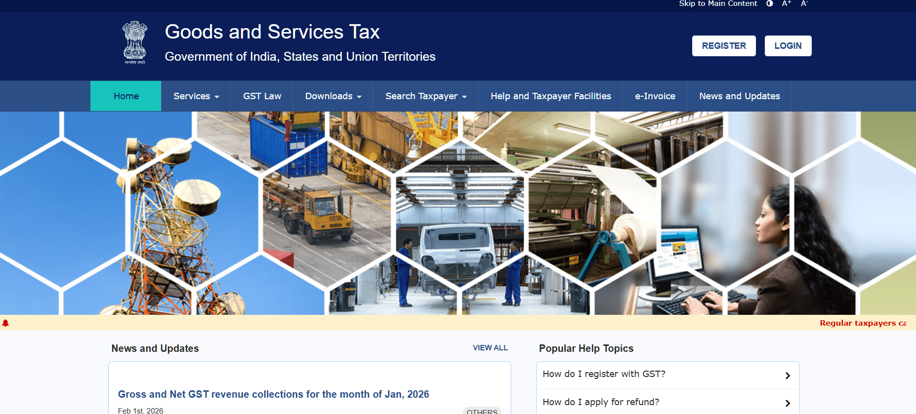 GST Login Portal Homepage