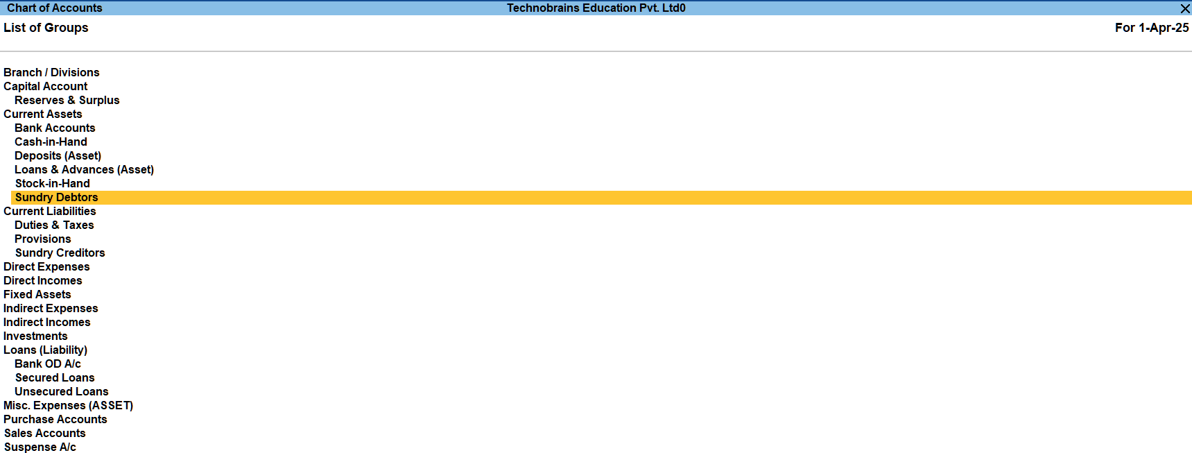View Groups in Tally Prime